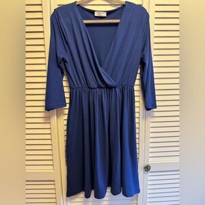 Zenana Large Blue V-Neck Dress with Stretch Waist. PTP 16”
